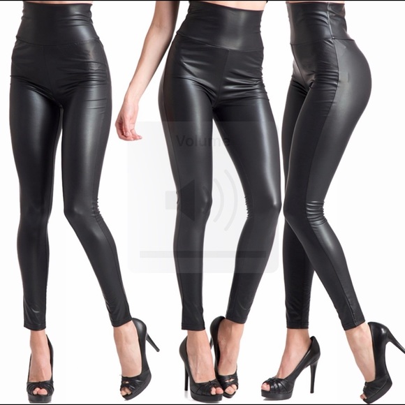 Black High Waist Faux Leather Leggings - Picture 2 of 4